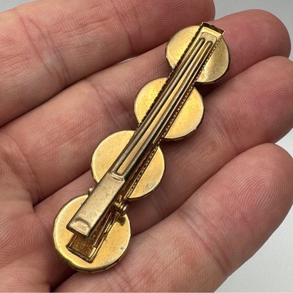 Gold Hair Clip • Garnet Red Glass Beads • 2.5” - Picture 2 of 7